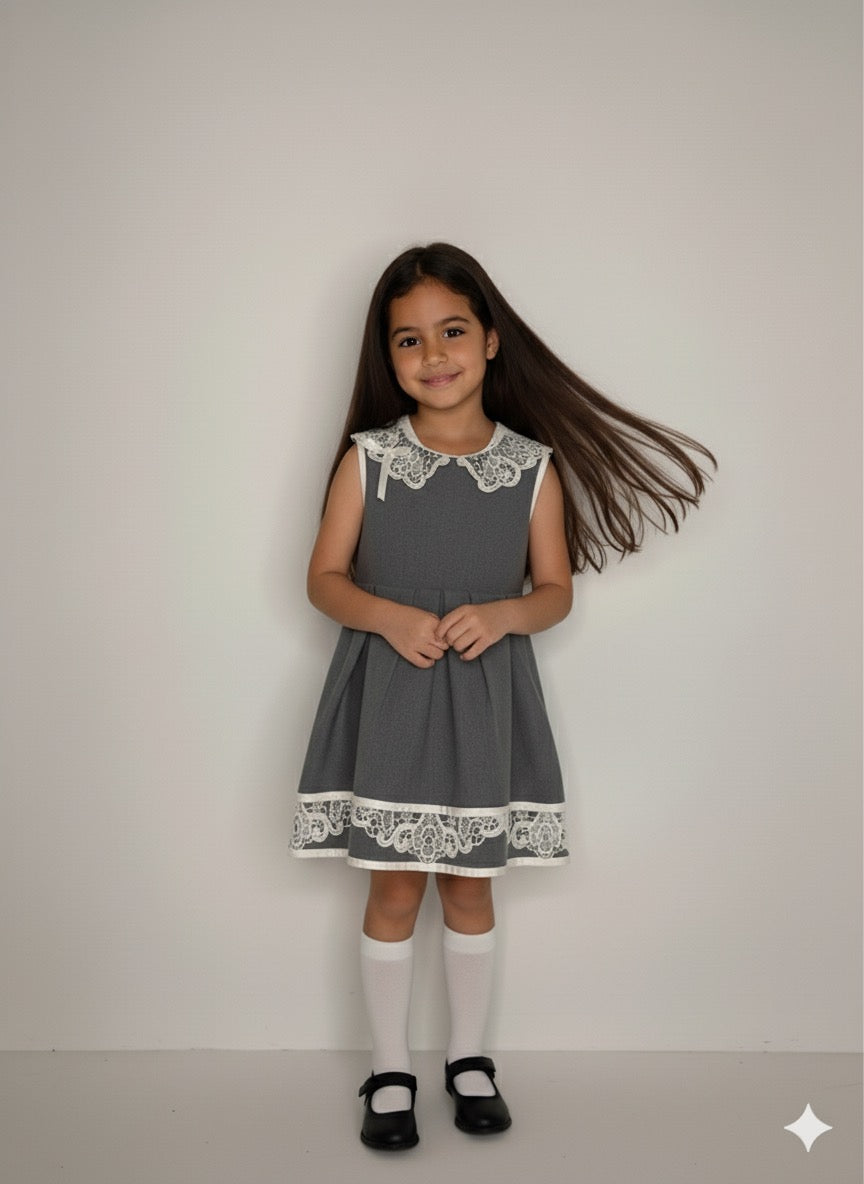 Classic Lace Collar Kids Dress